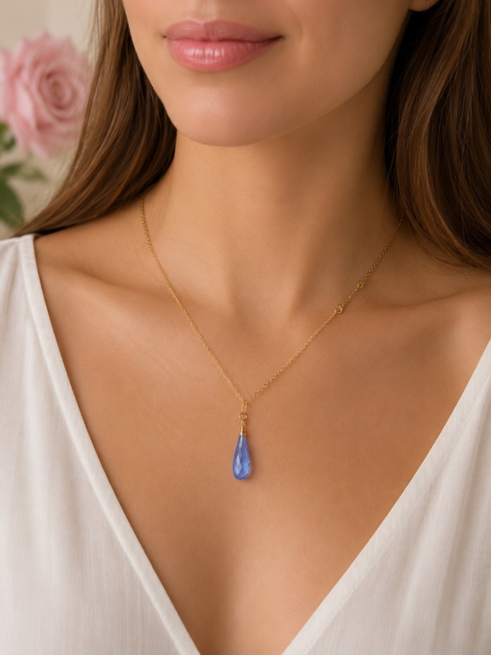 Tanzanite Briolette Pendant Handcrafted in 14k Gold Filled, December birthstone